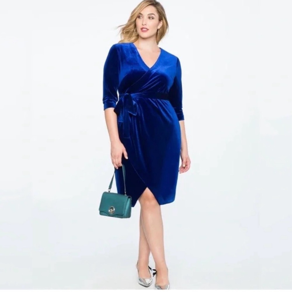 Eloquii Royal Blue Velvet Long Sleeve Dress
